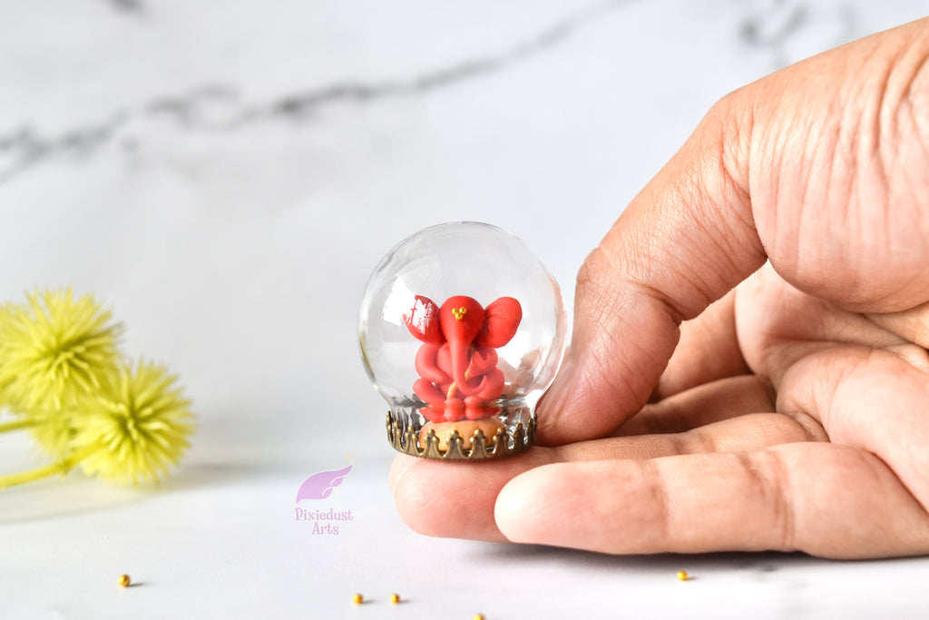 Mini Ganesha Glass Globe keepsake/ car dashboard decor