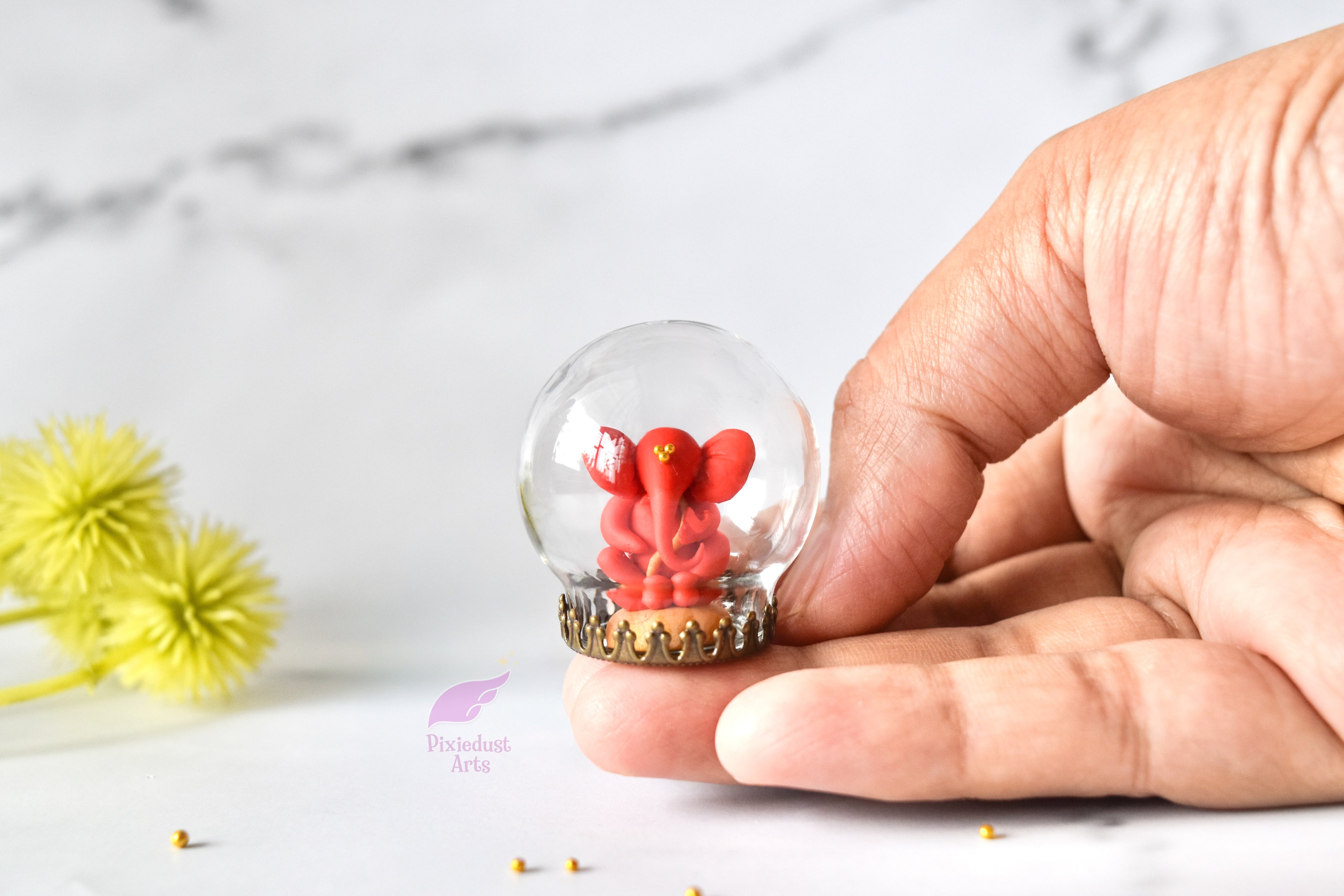 Mini Ganesha Glass Globe keepsake/ car dashboard decor