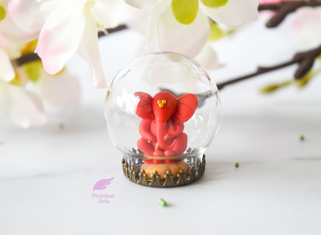 Mini Ganesha Glass Globe keepsake/ car dashboard decor