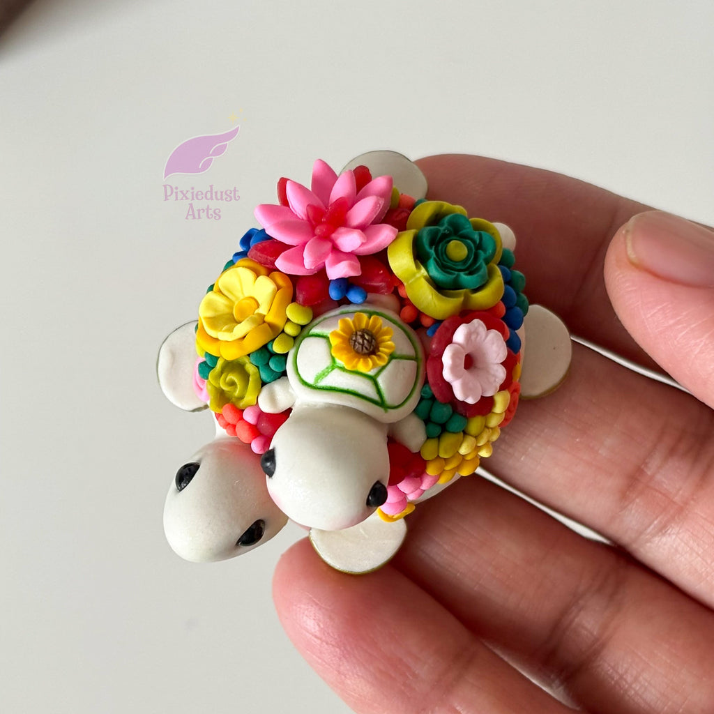 Miniature Floral Turtle fridge magnet