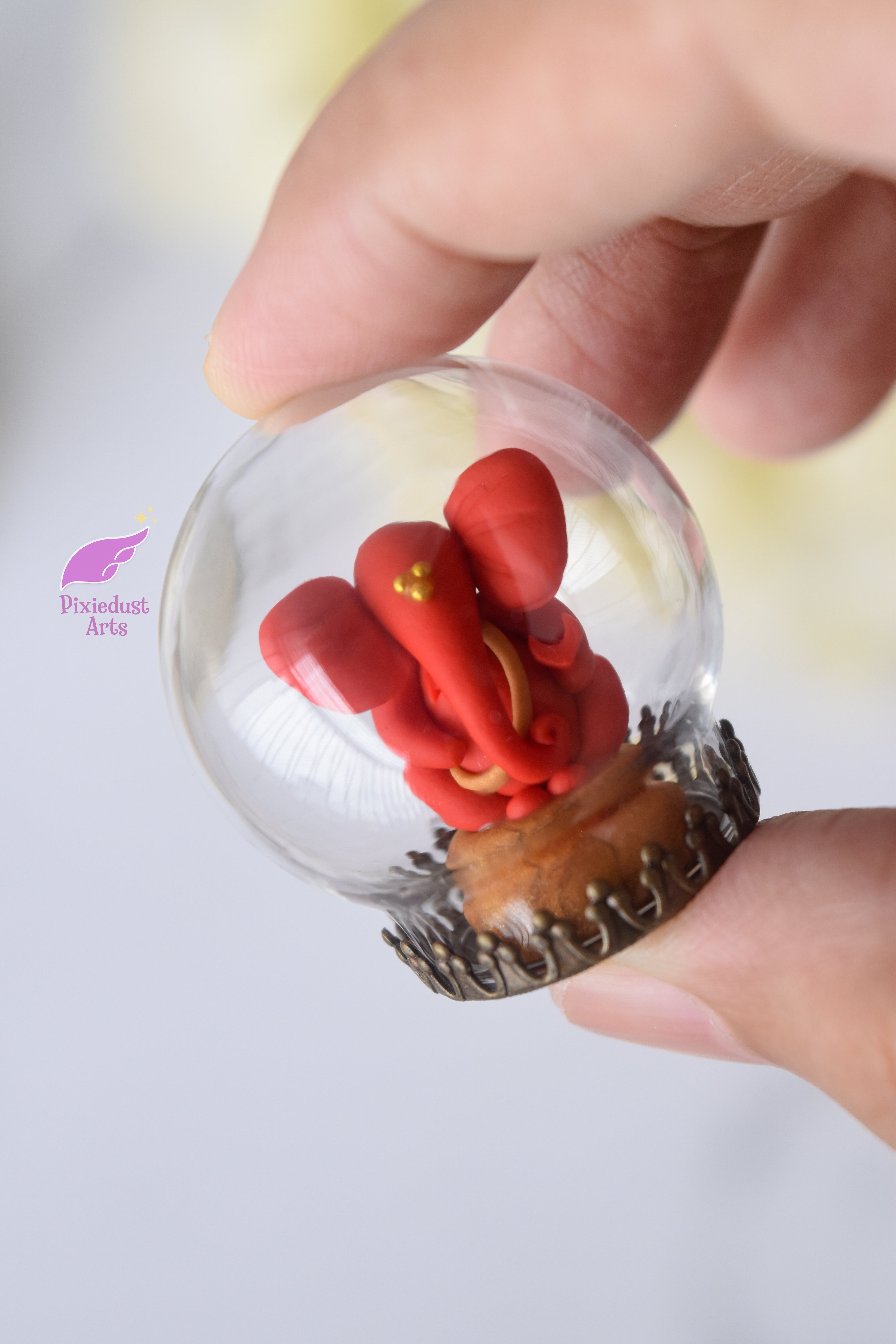 Mini Ganesha Glass Globe keepsake/ car dashboard decor
