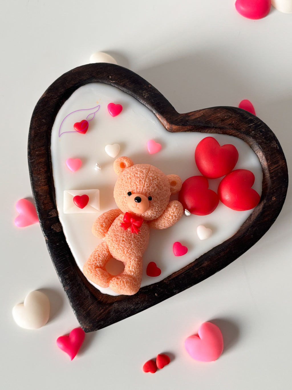 Teddy Bear Heart bowl Candle
