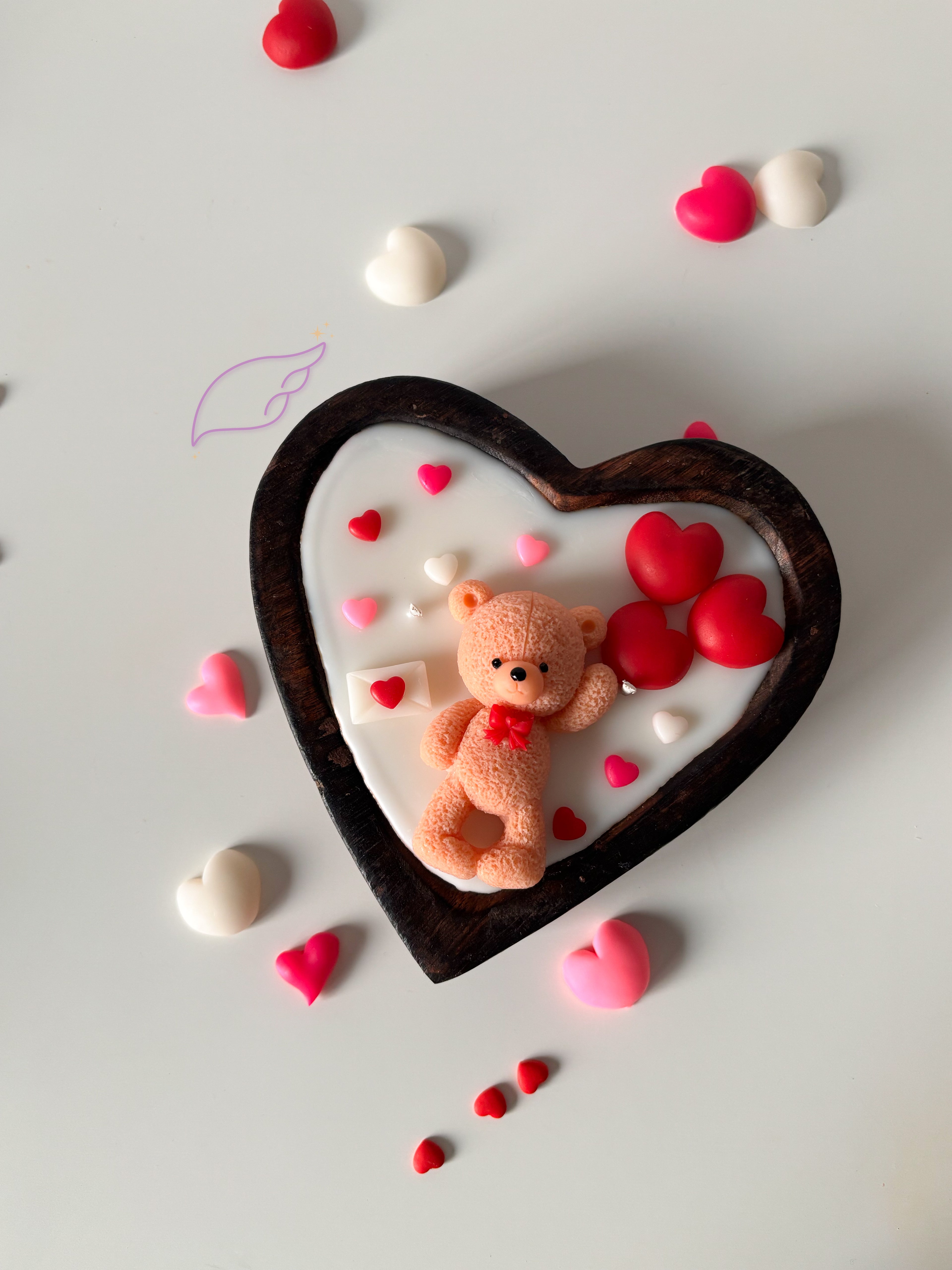 Teddy Bear Heart bowl Candle