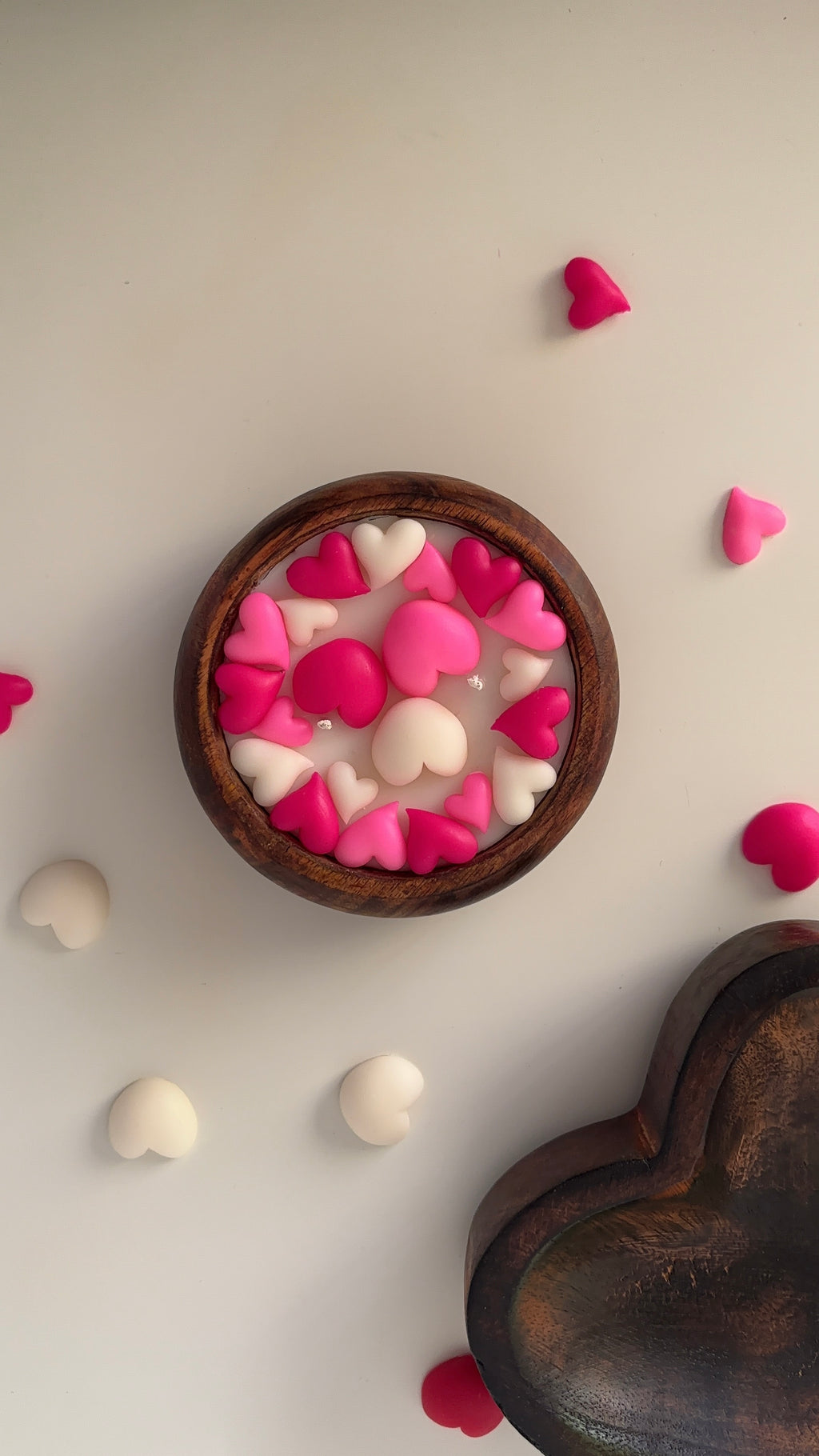 Full of Hearts wooden bowl candle