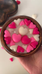 Full of Hearts wooden bowl candle